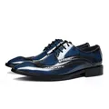 Blue and black patina brogue derby shoes for men in polished leather finish - 37 / Sapphire Blue