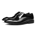 Classic black leather brogue derby shoes with wingtip detail for men's formal wear. - 37 / Black