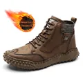 Bottes d'hiver marron pour hommes avec doublure en polaire chaude et col en maille tricoté - 38 / Style Doublé Polaire / Marron