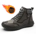 Bottes de neige chaudes pour hommes avec col en tricot, doublées polaire - 38 / Style Doublé Polaire / Gris