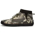Men's mid-top casual shoes with vintage newspaper print and warm knit collar for winter - Brown