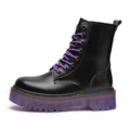 Schwarze Plateau-Kampfstiefel mit violetter transparenter Sohle und lila Schnürsenkeln - 35 / Schwarz