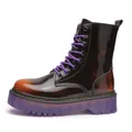 Damen Mid-Calf Martin Boots mit runder Kappe, Ombré-Leder und lila Plateau-Sohle - 35 / Braun