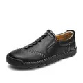 Professional men's black hand-stitched casual loafers with slip-on design for outdoor travel. - 38 / Black