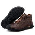 Retro brown leather high-top men's warm boots featuring thick black anti-slip rubber soles - 38 / Dark Brown Plush Lined