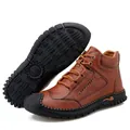 Retro brown leather high-top Martin boots for men with warm fleece lining and durable sole - 38 / Reddish Brown (Fleece Lined)