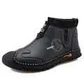 Men's black mid-top Martin snow boots with elastic sock collar and stitching details - Black