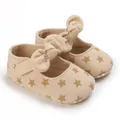Soft sole cotton walker shoes for baby girls with golden star pattern and bow strap - Star Print