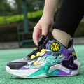 Boys' leather mid-top basketball shoes in purple and teal with warm fleece lining - 38 / HD903 Lightly Lined / Black Purple