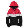 Men's red, grey, and black color block hooded sweatshirt with drawstrings. - S / Tops / Red