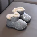 Kids warm winter snow boots with thick faux fur lining and silver glitter pattern - 12 / Gray