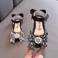 Sparkling rhinestone bow princess sandals for girls with comfortable soft sole - 21 / Black