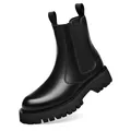 Elegante schwarze Plateau-Chelsea-Lederstiefel mit elastischem Einsatz und Profilsohle - 38 / Schwarz