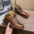 Botas de moto retro de cuero marrón envejecido en estilo clásico Amekaji workwear - 38 / Estilo Estándar (6079) / Marrón
