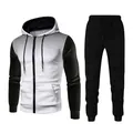 Men's athletic two-piece tracksuit set with a gradient dot hoodie and black joggers - S / Top And Bottom / White