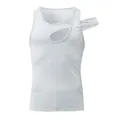 White men's tight tank top with stylish hollow-out chest and shoulder strap detail. - S / Tops / White