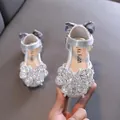 Sparkling rhinestone butterfly girls princess sandals with comfortable soft sole design - 21 / Silver