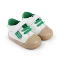 Soft-soled white and green baby pre-walker shoes with tan toe cap for ages 0-1 year - Green