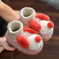 Soft pink plush children's slippers with cute dog ear design and knitted cuffs - Pink