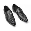 Men's black pointed-toe leather loafers with exquisite crocodile embossed pattern - 37 / Dragon Head Embossed Loafers (307) / Black