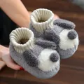 Cozy grey dog-themed fuzzy slippers for toddlers with soft knitted ankle cuffs for winter - Gray