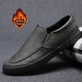 Herren Casual Slip-On Winterschuhe mit warmem Fleecefutter und grauer Textur - 38 / Fleece Gefüttert / Dunkelgrau