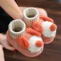 Warm and cozy orange pink fuzzy dog slippers for kids with a soft knitted ankle collar - Orange