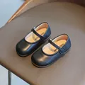 Elegante schwarze Kinder-Mary-Jane-Lederschuhe mit verstellbarem Klettverschlussriemen - Schwarz