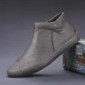 British style mid-top brown leather slip-on boots for men's casual wear - 38 / Leather Shoes (9105) / Coffee