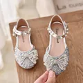 Zilveren glitter prinsessenschoenen met strass-strik en parelbandjes voor meisjes - Zilver