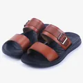 Stylish men's brown leather strap sandals for comfortable outdoor summer beach wear - 38 / Khaki