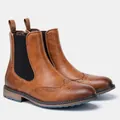 Stivali Chelsea da uomo classici marroni con dettagli brogue e pannelli laterali elastici. - 39 / Stivale Chelsea Brogue Intagliato (KD667) / Marrone