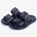 Fashionable black men's outdoor beach sandals with double straps and metal buckle detail - 38 / Black