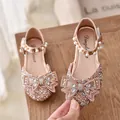 Roze prinsessenschoenen voor meisjes met strasstrik en een elegante parelband - Roze