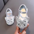Funkelnde silberne Mädchen Prinzessin Schuhe mit Strass Schmetterling für Partys - 21 / Silber