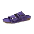 Casual purple canvas double buckle slide sandals with denim fringe and cork sole for women - 39 / Purple