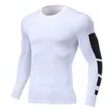 Weißes Kompressionsshirt für Herren mit langen Ärmeln und schwarzem Sportmuster - S / Oberteile / Weiß (1049)