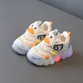 Breathable mesh LED light-up baby sneakers with cute orange duck design for toddlers - Size 16 (Inner Length 11.5cm) / Beige (H333)