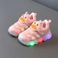Pink LED light-up baby sneakers with cute duck design and breathable mesh upper - Size 16 (Inner Length 11.5cm) / Breathable Mesh (H333) / Pink