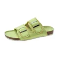 Casual lime green canvas slide sandals with double buckles and stylish frayed edges - 39 / Green
