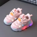 Pink LED baby walking shoes with cartoon duck design and soft breathable mesh - Size 16-20 (Pack of 5) / Pink (Fleece Lined)