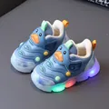 Toddler girls' blue light-up sneakers with cute duck design and soft breathable mesh sole - Size 16-20 (Pack of 5) / Blue (Fleece Lined)