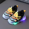 Breathable light-up toddler walking shoes with cute yellow duck design in black multi-color - Size 16-20 (Pack of 5) / Black (Fleece Lined)