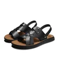 Men's black leather sandals with woven crisscross straps and brown insole - 38 / Brown-Black