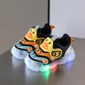 Breathable light-up toddler sneakers featuring a cute cartoon duck design and LEDs - Size 26 (Inner Length 15.5cm) / Black (Leather Surface H888)