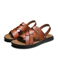 Men's brown leather beach sandals with breathable woven straps and soft sole - 38 / Yellow Brown