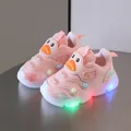 Adorable pink light-up toddler shoes featuring a cute duck design and breathable mesh - Size 16-20 (Pack of 5) / Pink (Leather Surface H888)