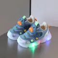 Blue light-up baby shoes with cute cartoon duck design and breathable mesh upper - Size 16-20 (Pack of 5) / Blue (Leather Surface H888)