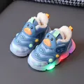 Cute blue toddler walking shoes with LED glowing soles, duck design and warm lining - Size 16-20 / Blue - Heavy Fleece Lined (H5)