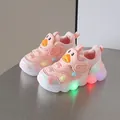 Pink LED light-up breathable mesh toddler sneakers with a cute cartoon duck design - Size 16-20 (Pack of 5) / Pink (Breathable Mesh H666)